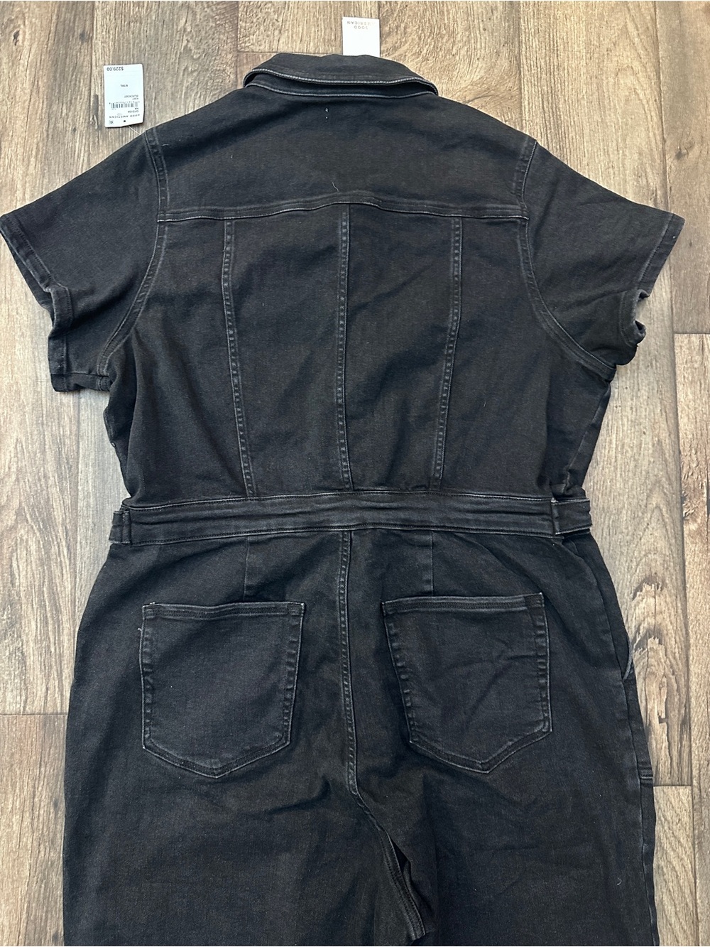 Good American Zip Front Denim Short Sleeves Jumpsuit Women’s Size 3XL Black - Picture 8 of 9